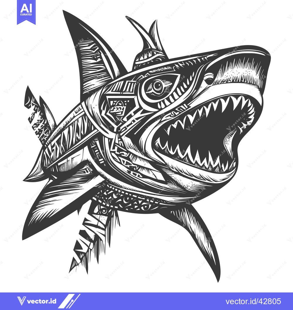 Premium Vector dari Geometrically Detailed Illustration of a Shark with an Open Mouth