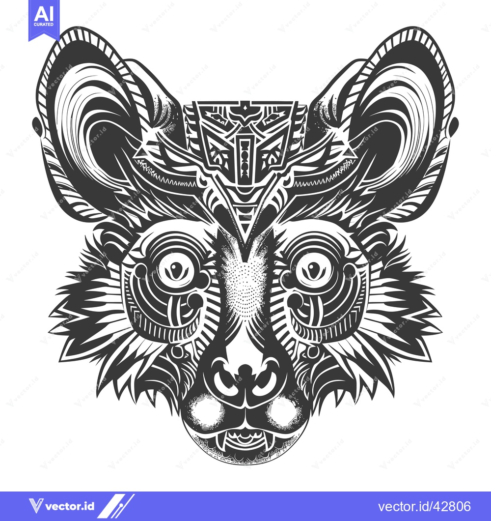 Premium Vector of Geometrically patterned black and white lemur head with large eyes