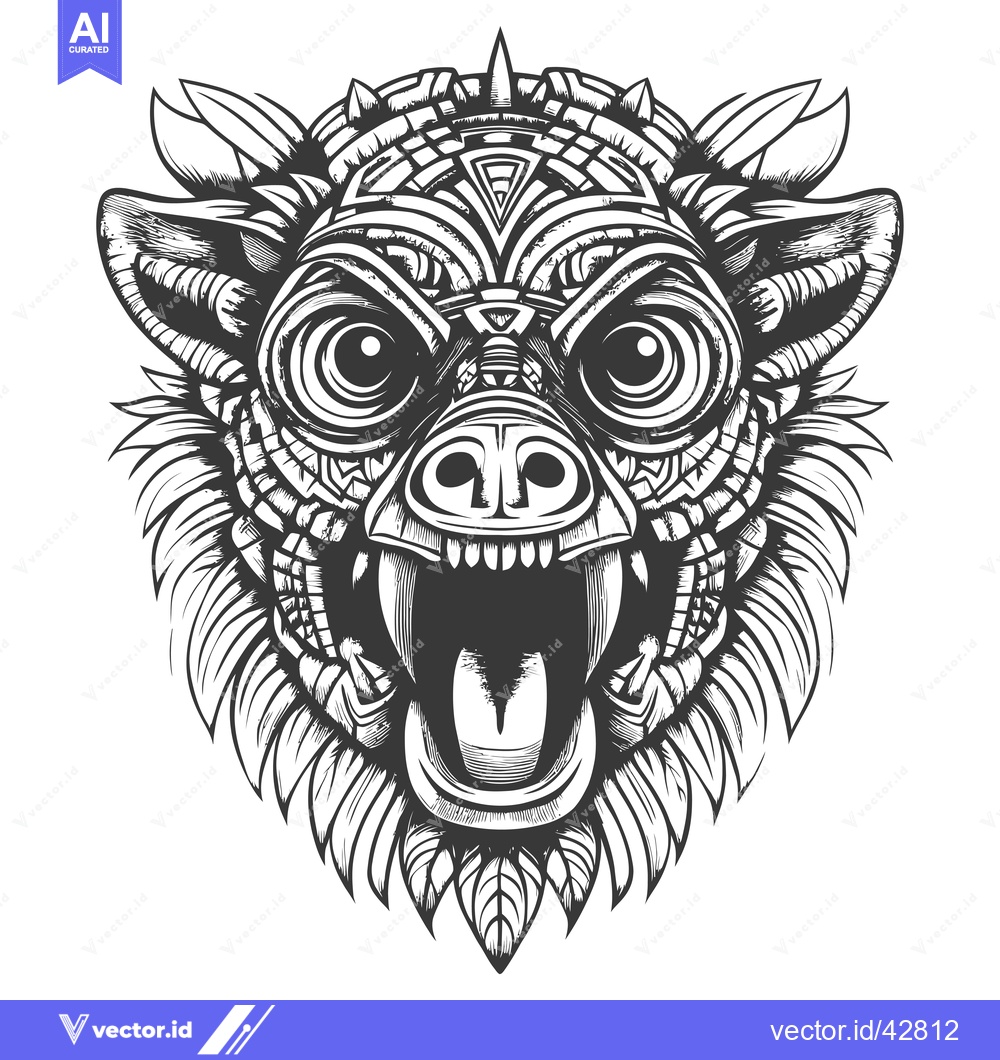 Premium Vector dari Geometrically Patterned Wolf Head with Open Mouth and Fangs