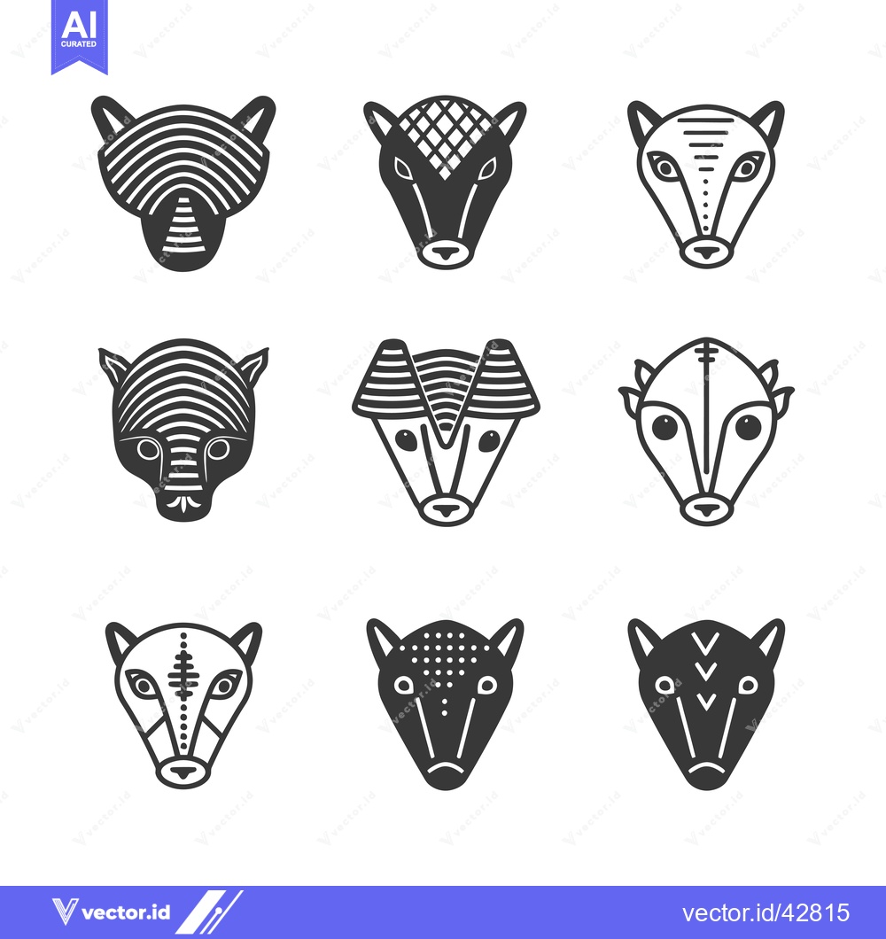 Premium Vector dari Geometric Animal Faces Set in Black and White