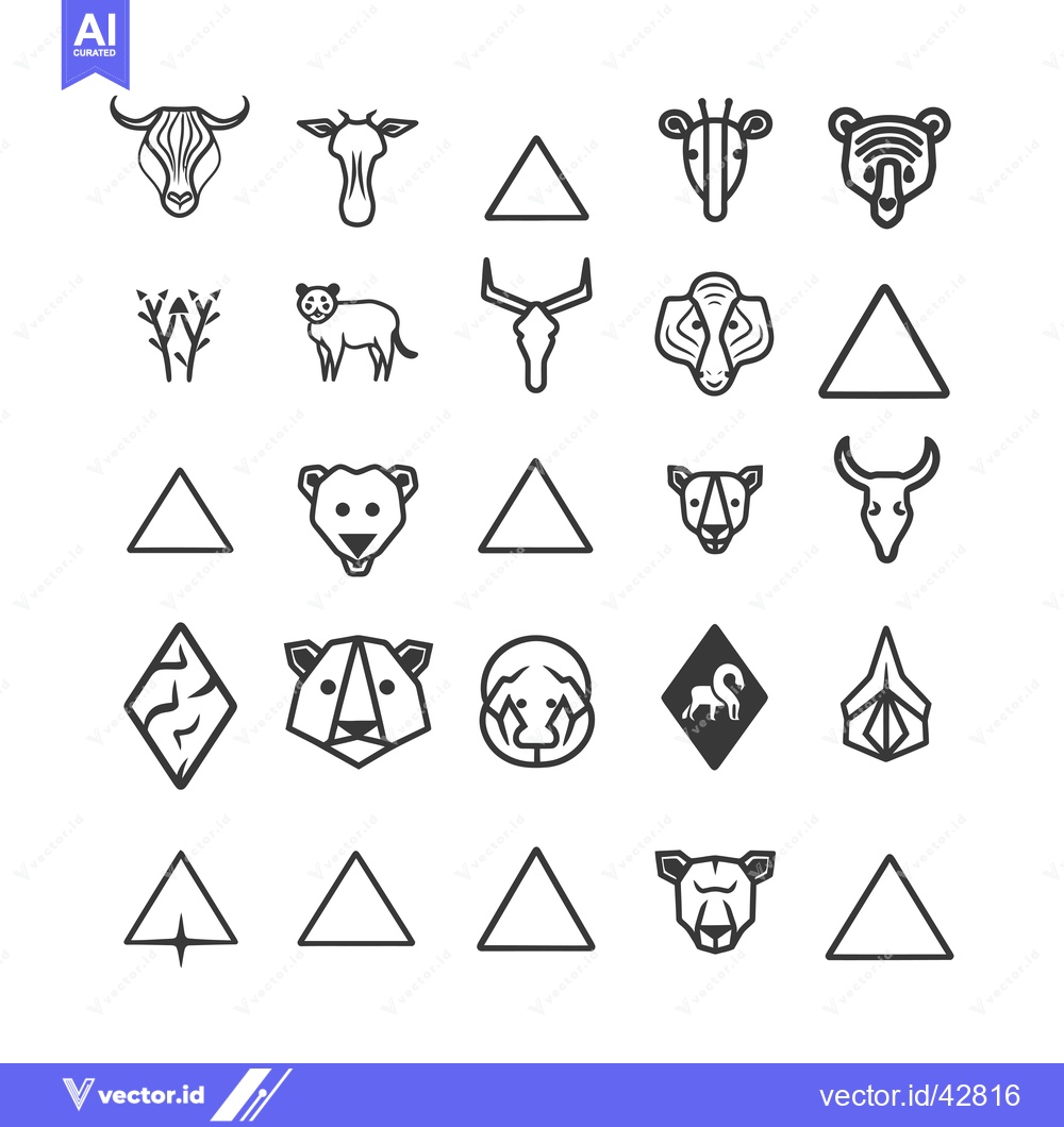 Premium Vector dari Geometric Animal Head and Triangle Icon Set