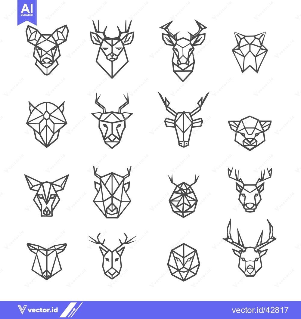 Premium Vector of Geometric Animal Head Illustrations in Black and White