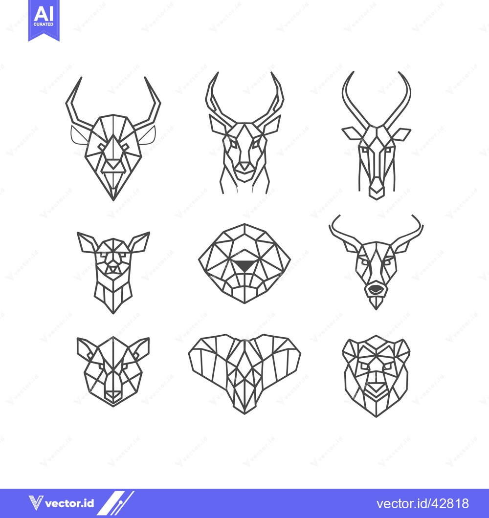 Premium Vector of Geometric Animal Head Illustrations with Line Art Designs