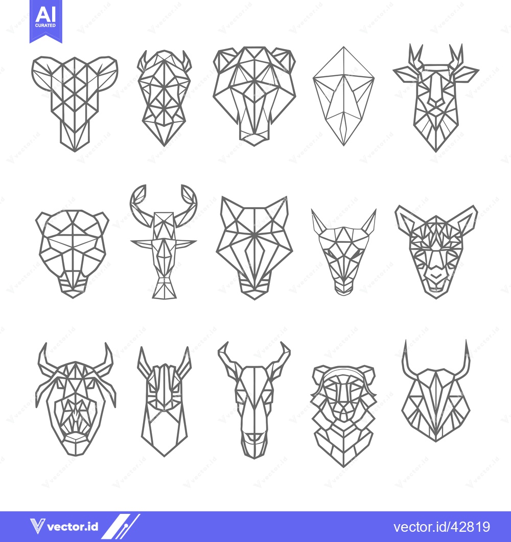 Premium Vector dari Geometric Animal Heads in Outline Style
