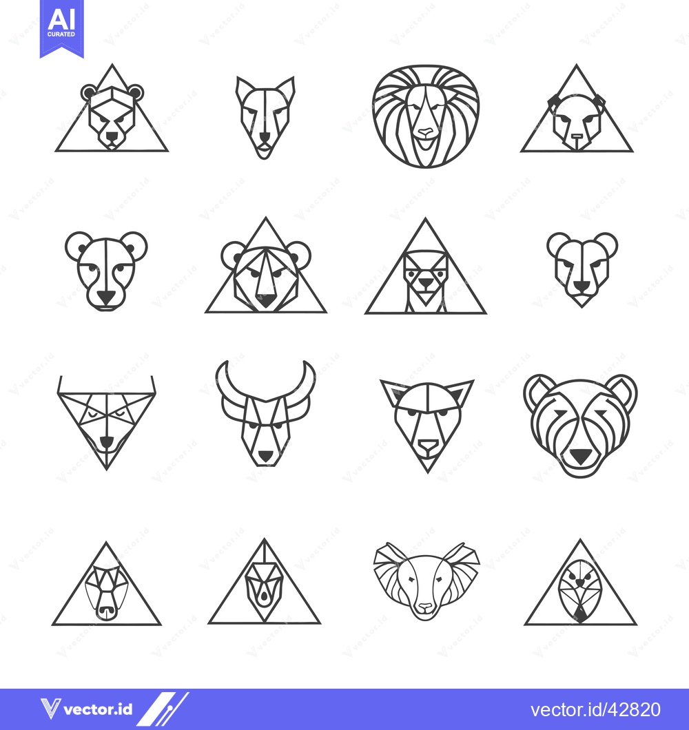 Premium Vector dari Geometric Animal Heads in Triangles and Circles