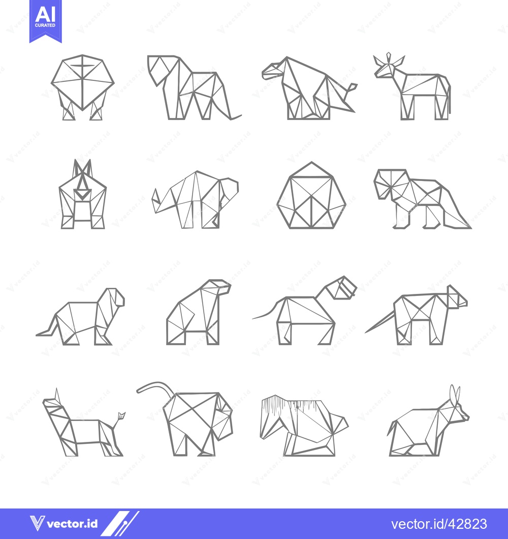 Premium Vector dari Geometric Animal Illustrations in Gray Line Art