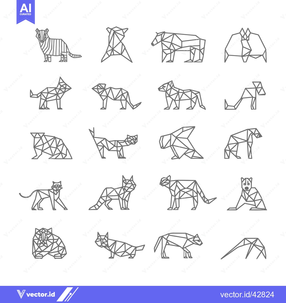 Premium Vector dari Geometric Animal Illustrations in Grey Line Art Style
