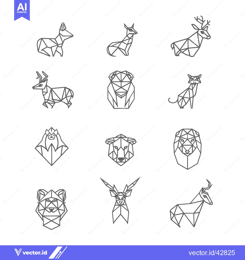 Premium Vector of Geometric Animal Illustrations in Grey Lines