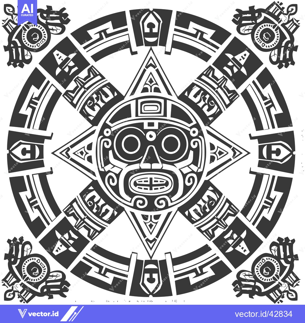 Premium Vector of Geometric Aztec Design with a Central Mask