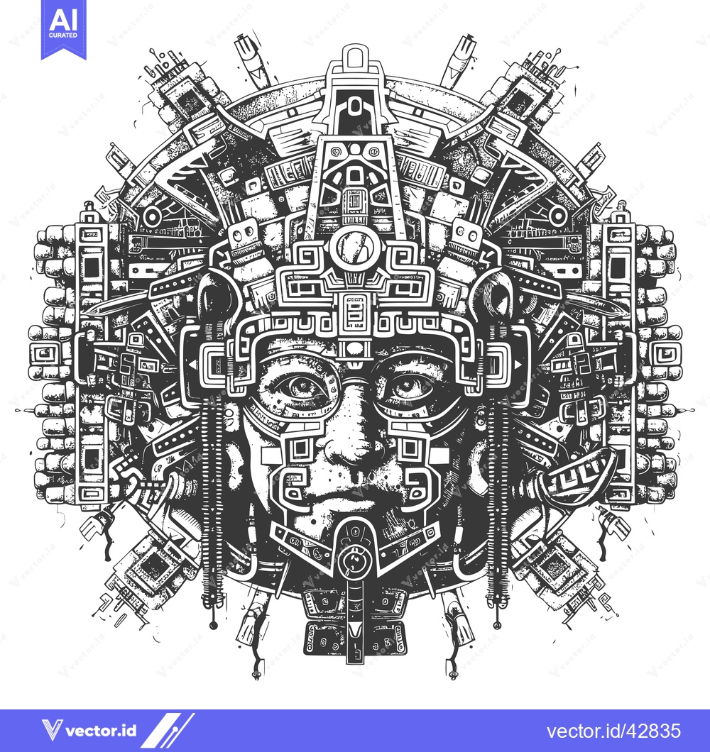 Premium Vector dari Geometric Aztec-Inspired Mask with a Face and Intricate Designs