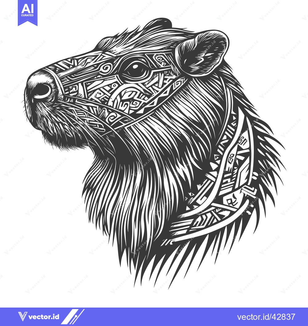 Premium Vector dari Geometric Black and White Capybara Head Illustration