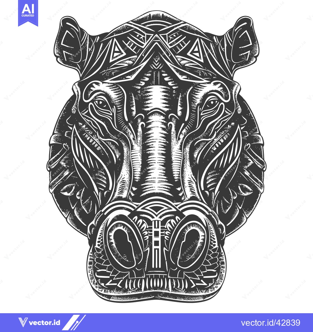Premium Vector dari Geometric Black and White Illustration of a Hippopotamus Head