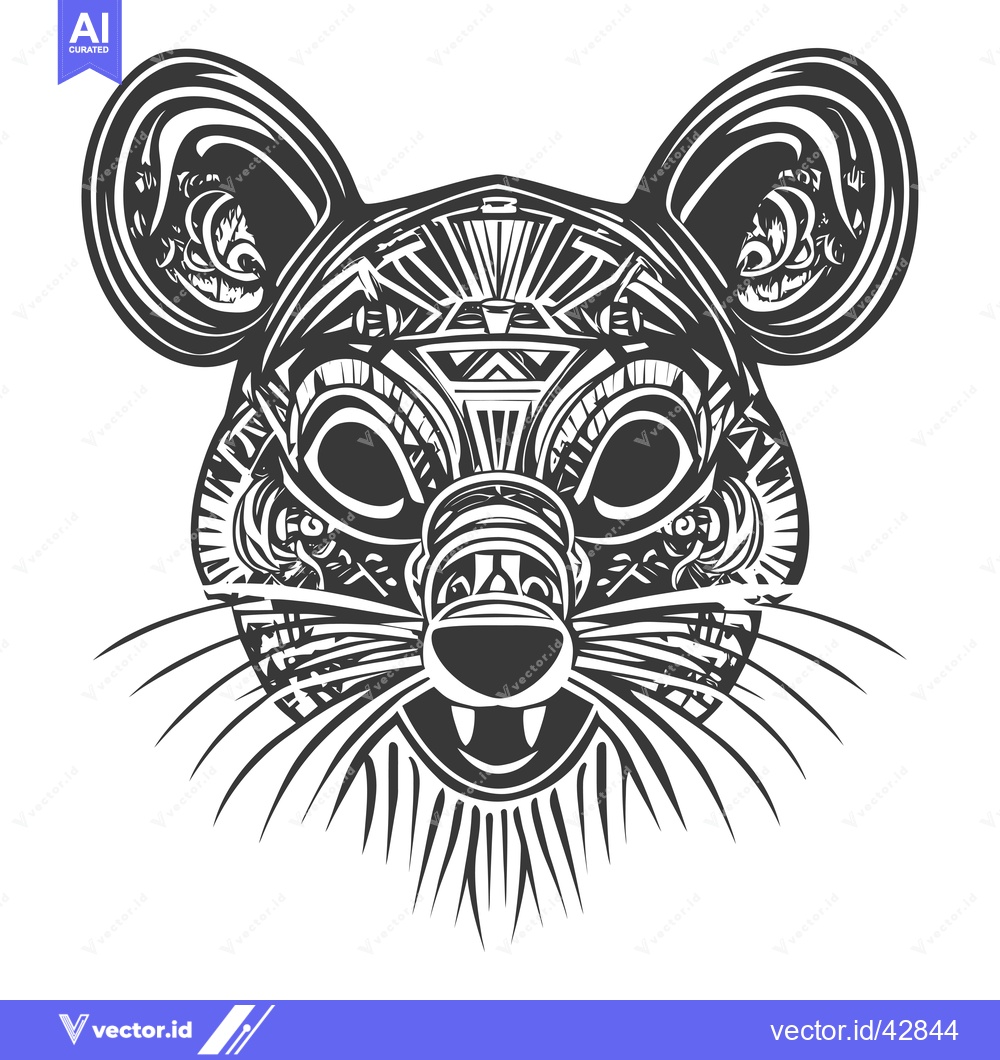 Premium Vector of Geometric Black and White Rat Illustration