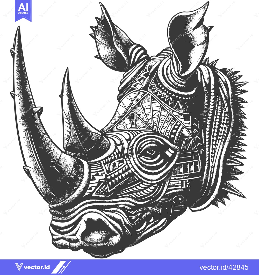 Premium Vector of Geometric Black and White Rhino Illustration
