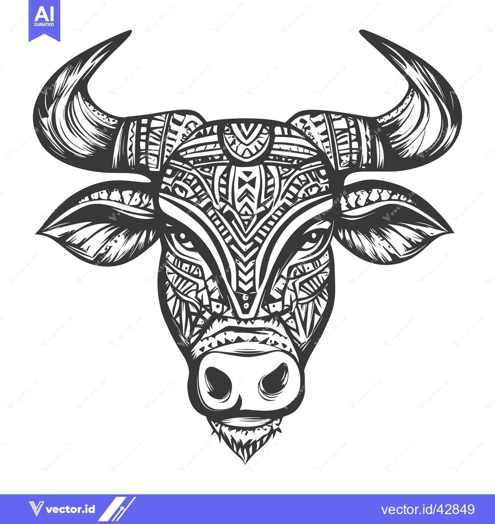 Premium Vector of Geometric Bull Head with Tribal Patterns