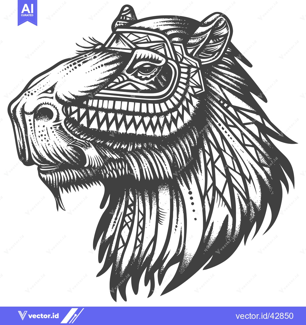 Premium Vector dari Geometric Capybara Portrait in Black and White