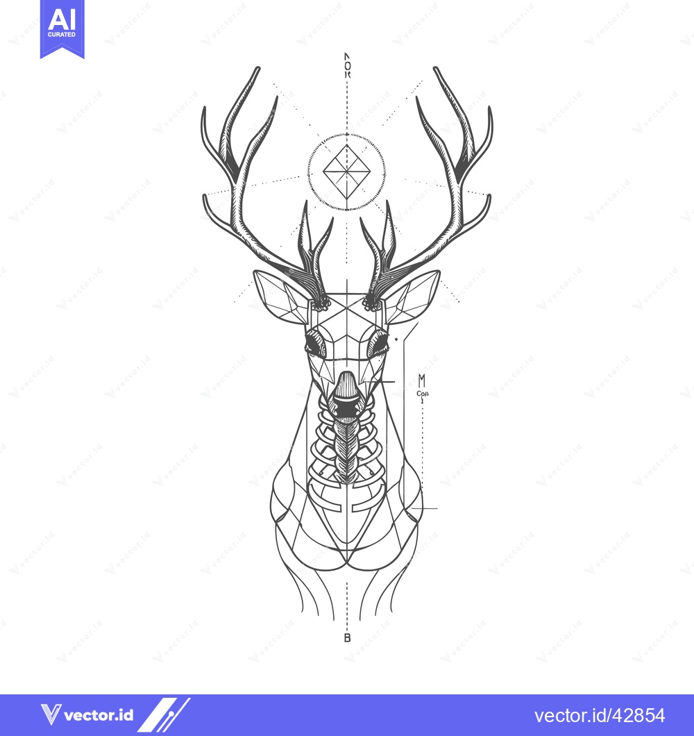 Premium Vector of Geometric Deer Head with Anatomical Detail and Geometric Pattern