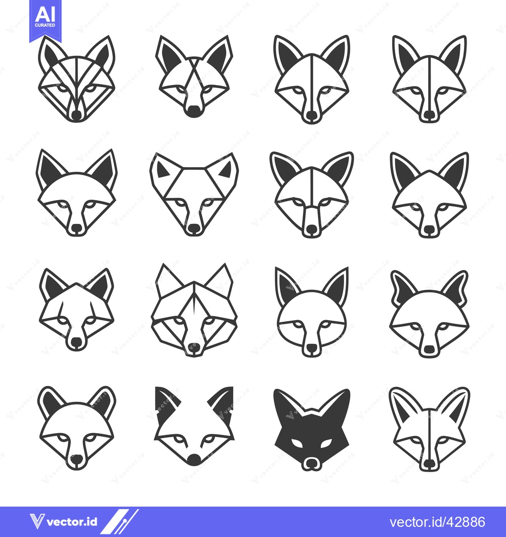 Premium Vector dari Geometric Fox Head Icons Collection