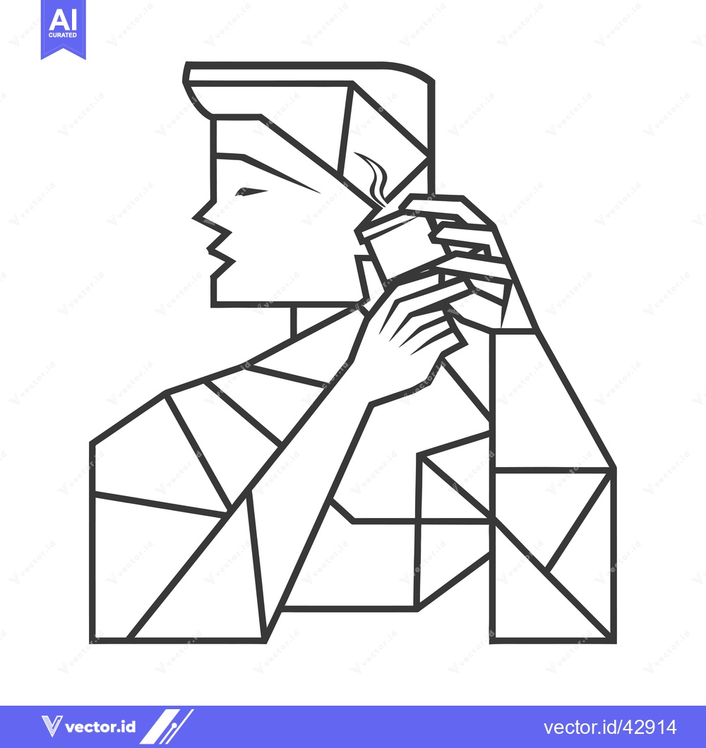 Premium Vector of Geometric Illustration of a Person Holding a Cup of Coffee