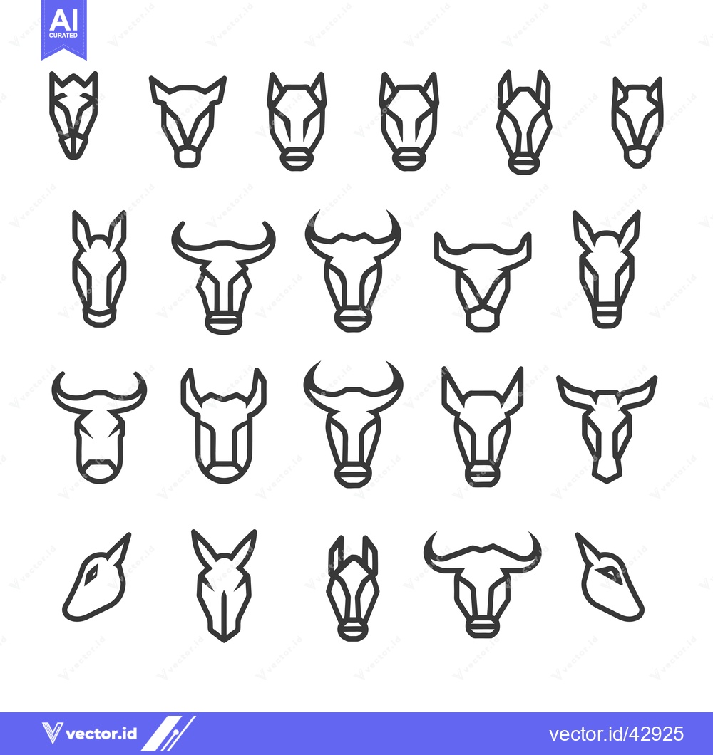 Premium Vector dari Geometric Line Art Animal Heads: Horse, Cow, Bull