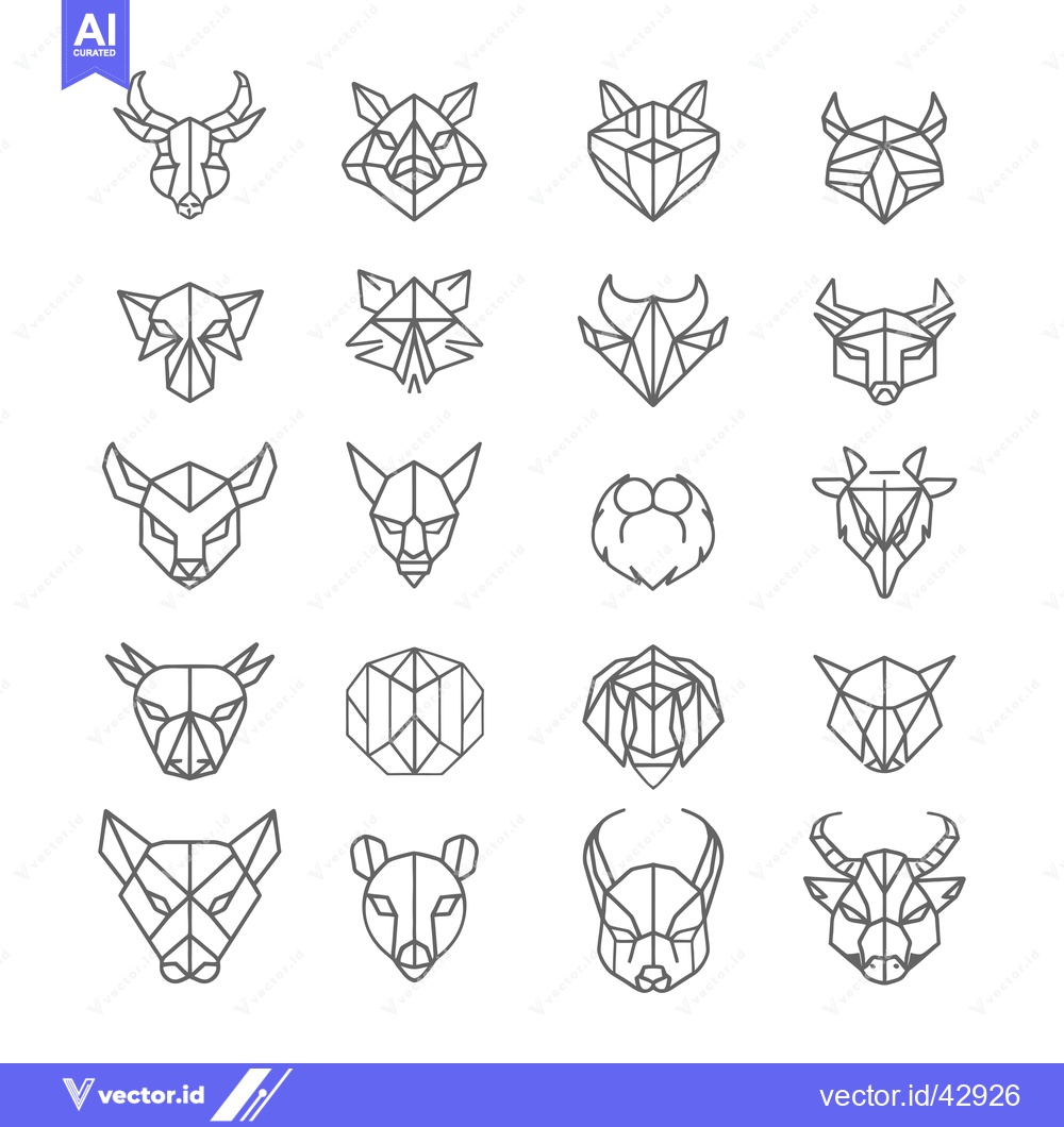 Premium Vector of Geometric Line Art Animal Heads with White Background