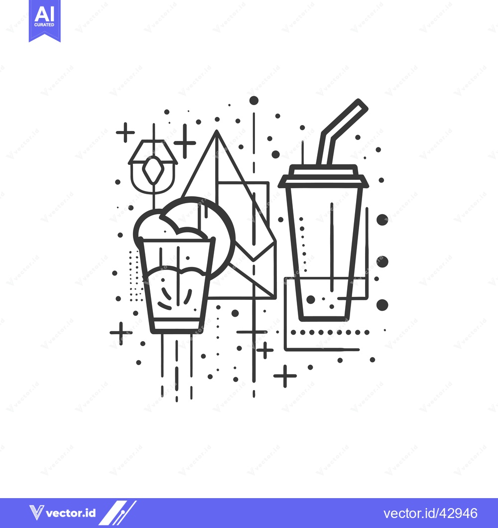 Premium Vector of Geometric Line Art Illustration of a Drink and a Snack