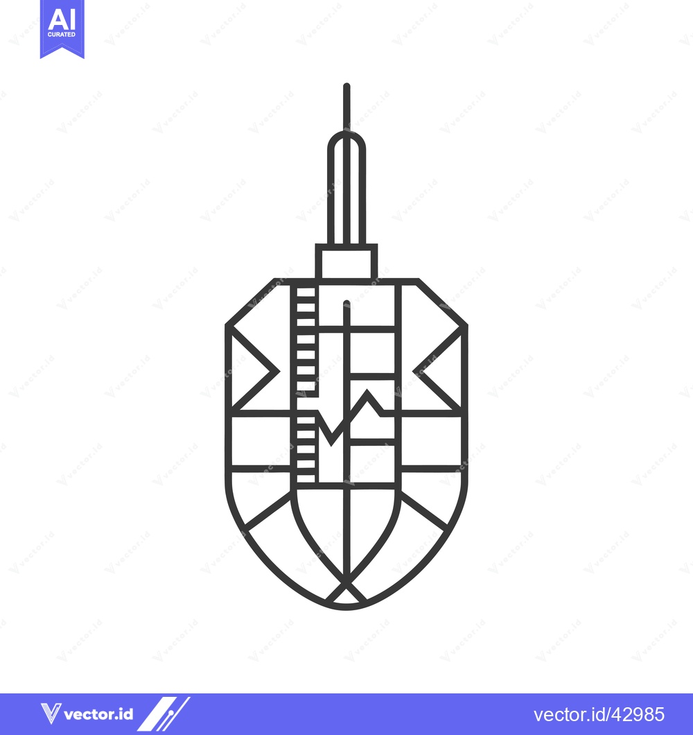 Premium Vector dari Geometric Line Art Illustration of a Shield with a Tower on Top