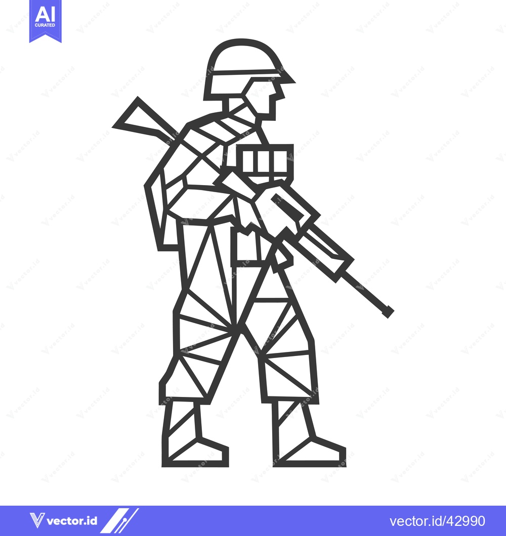 Premium Vector dari Geometric Line Art Illustration of a Soldier Holding a Rifle