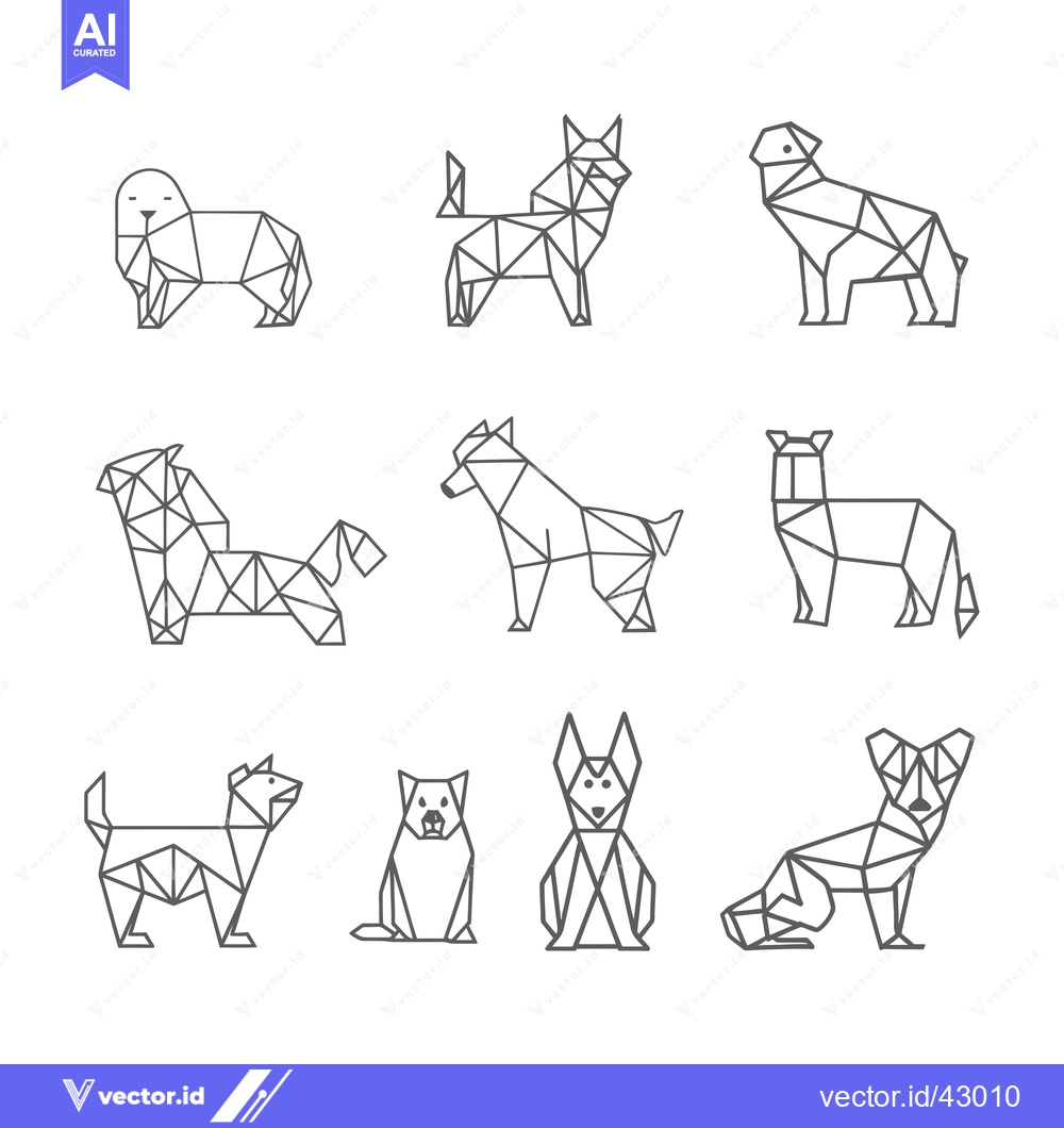 Premium Vector dari Geometric Line Art Illustrations of Different Dog Breeds