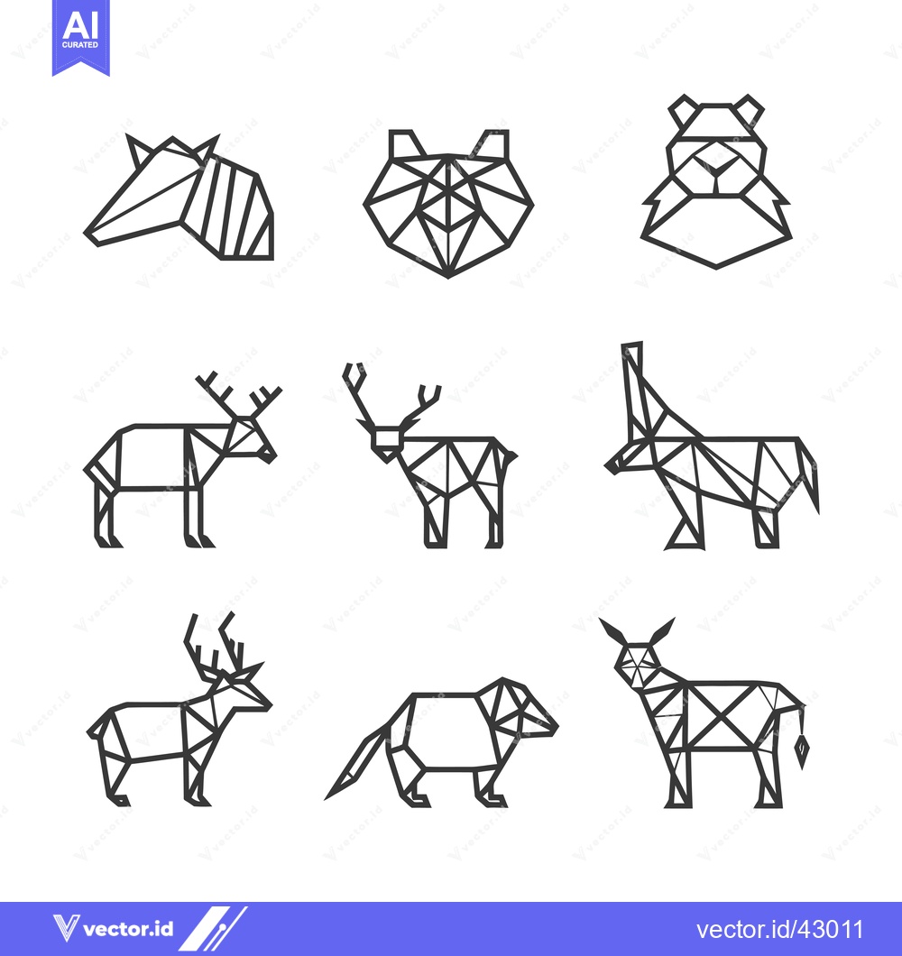 Premium Vector dari Geometric Line Art Illustrations of Various Animals