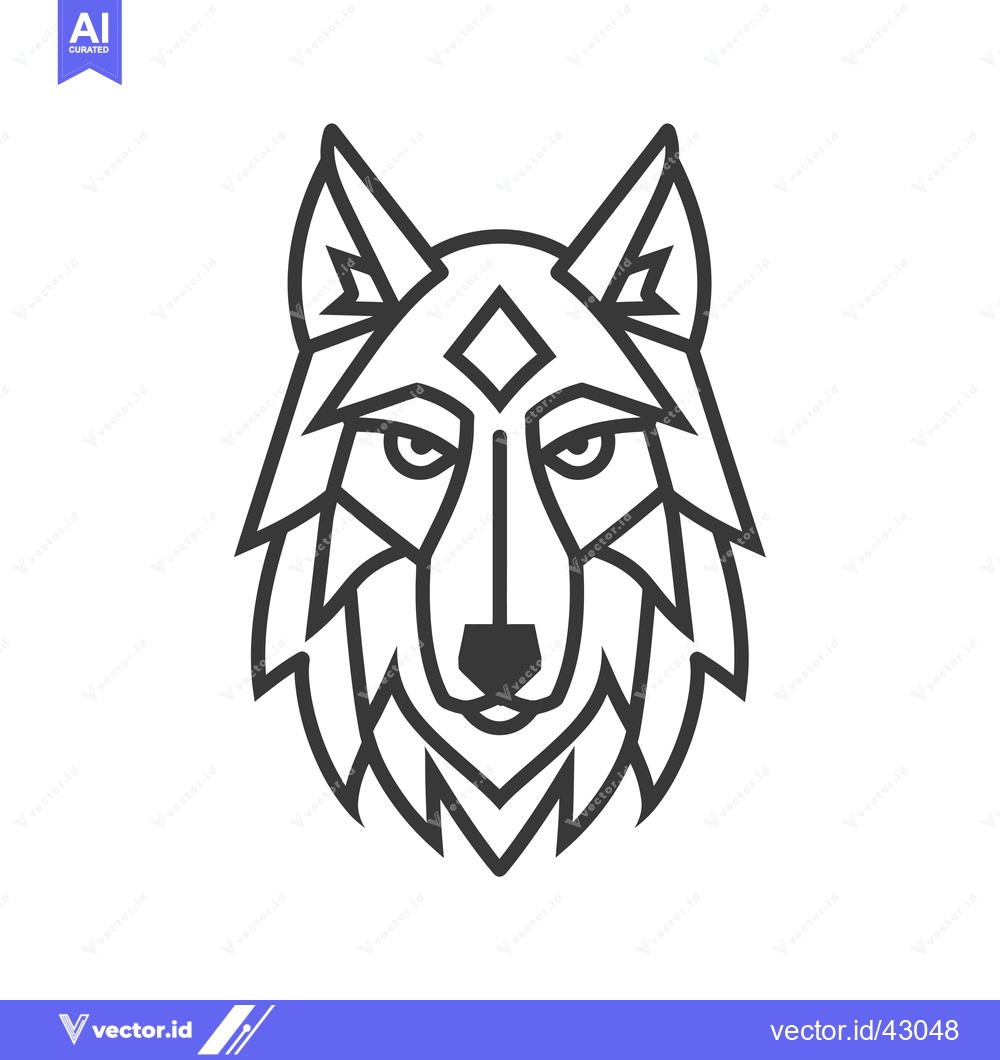 Premium Vector dari Geometric Line Art Wolf Head with Diamond Symbol