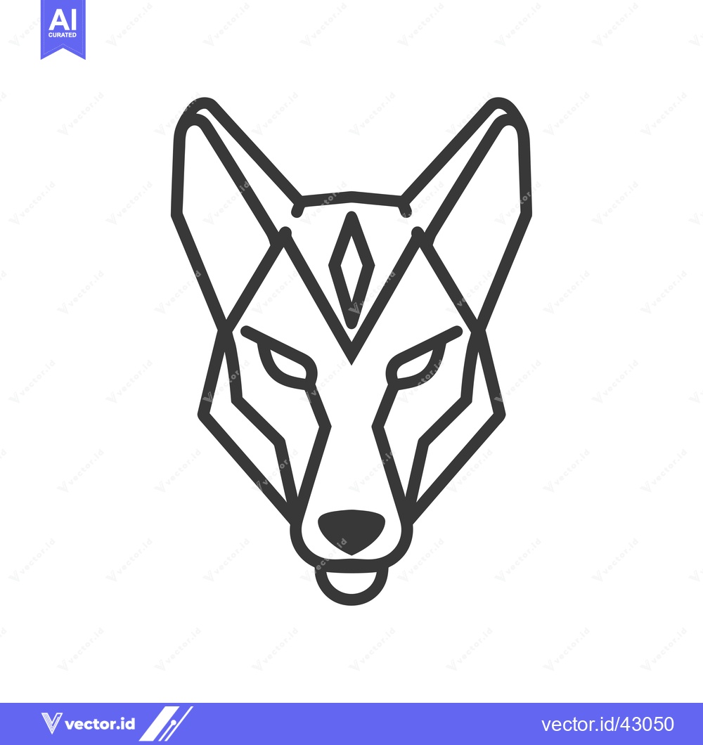 Premium Vector of Geometric Line Art Wolf Head with Diamond Symbol