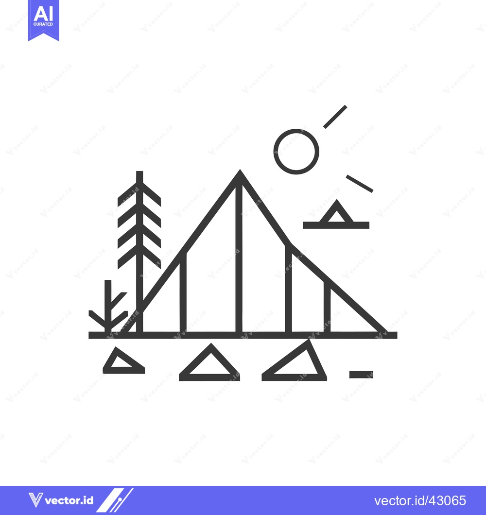 Premium Vector dari Geometric Minimalist Mountain Landscape with Sun and Trees