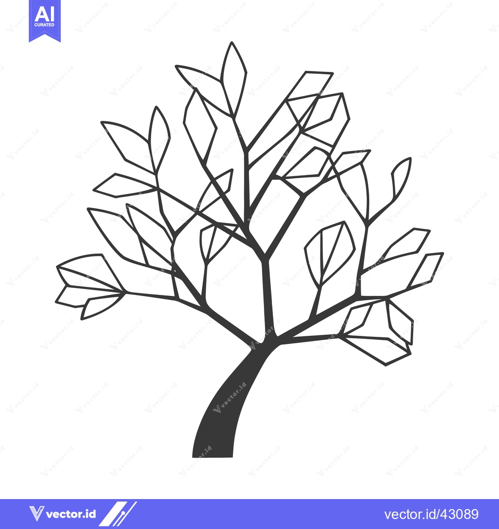 Premium Vector dari Geometric Outline of a Tree with Branches and Leaves