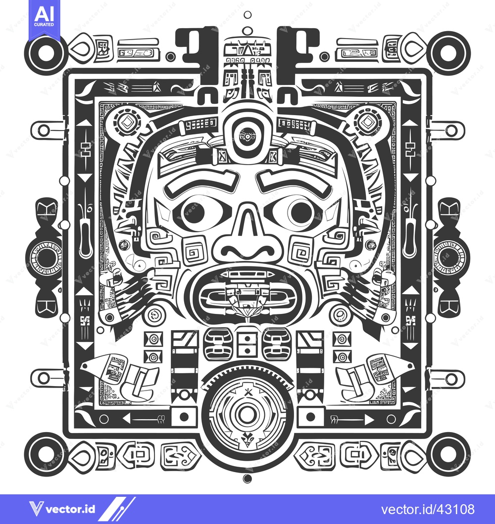 Premium Vector dari Geometric Pattern with Central Face and Ornate Border