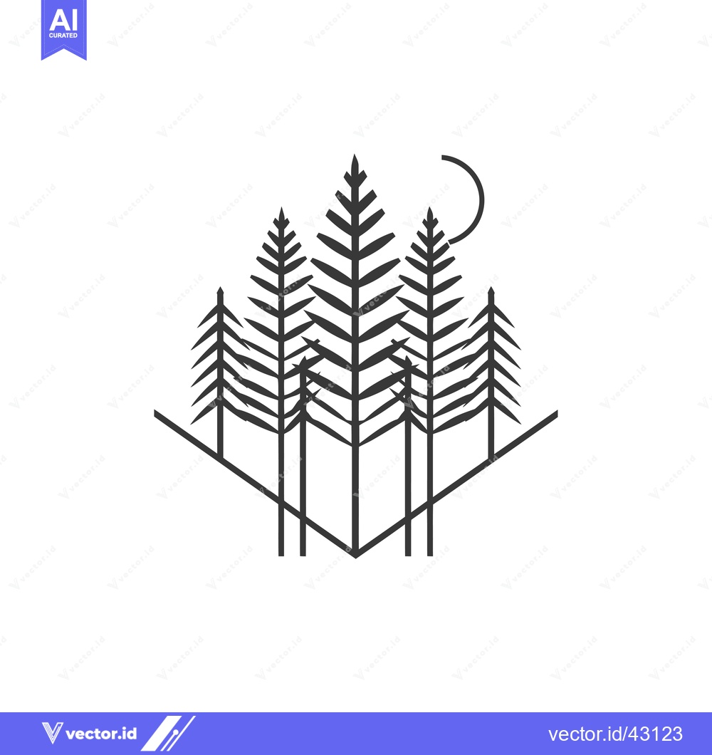 Premium Vector dari Geometric Silhouette of Pine Trees with Crescent Moon