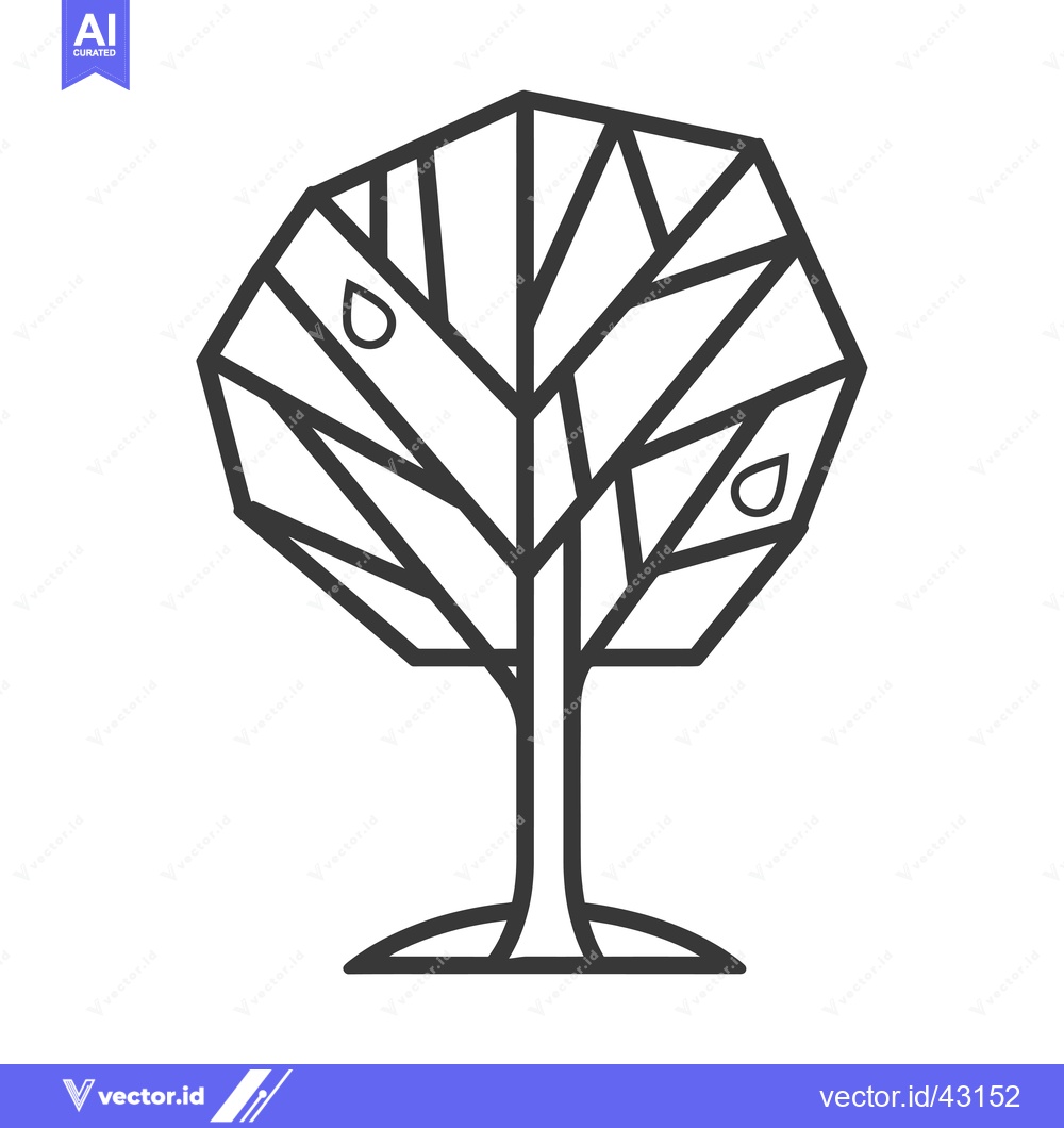 Premium Vector dari Geometric Tree with Simple Outline and Droplets