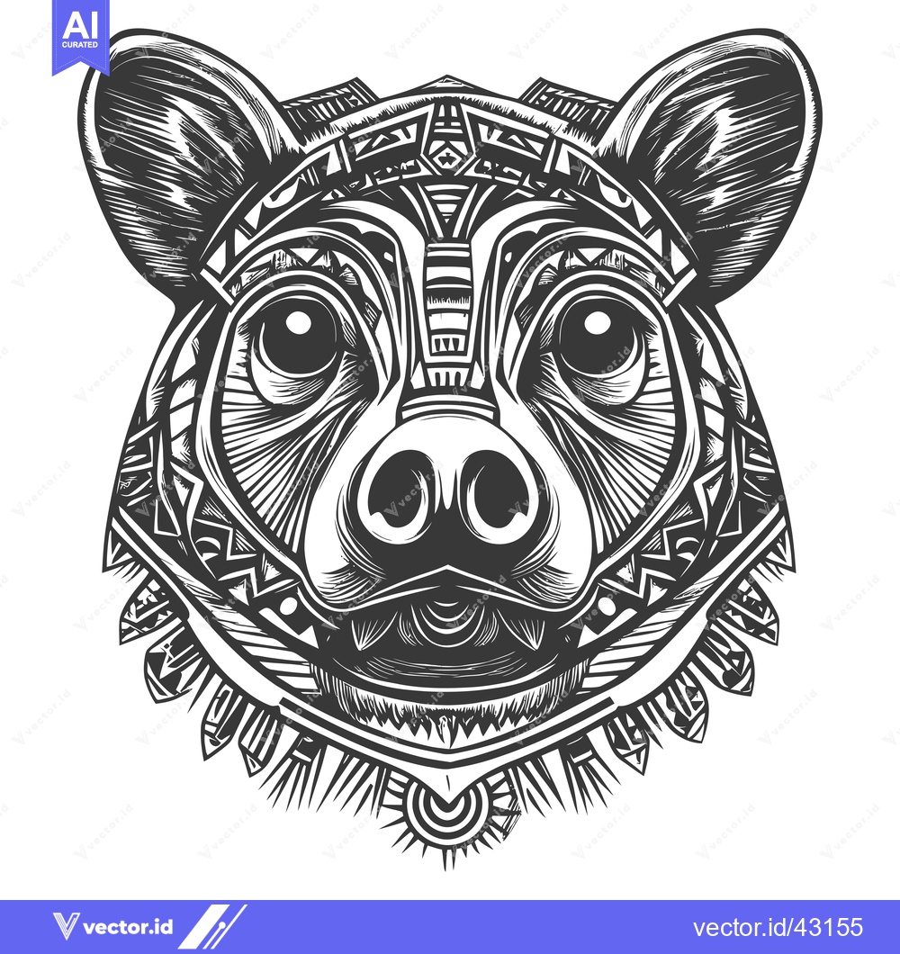 Premium Vector dari Geometric Tribal Bear Head with Detailed Patterns