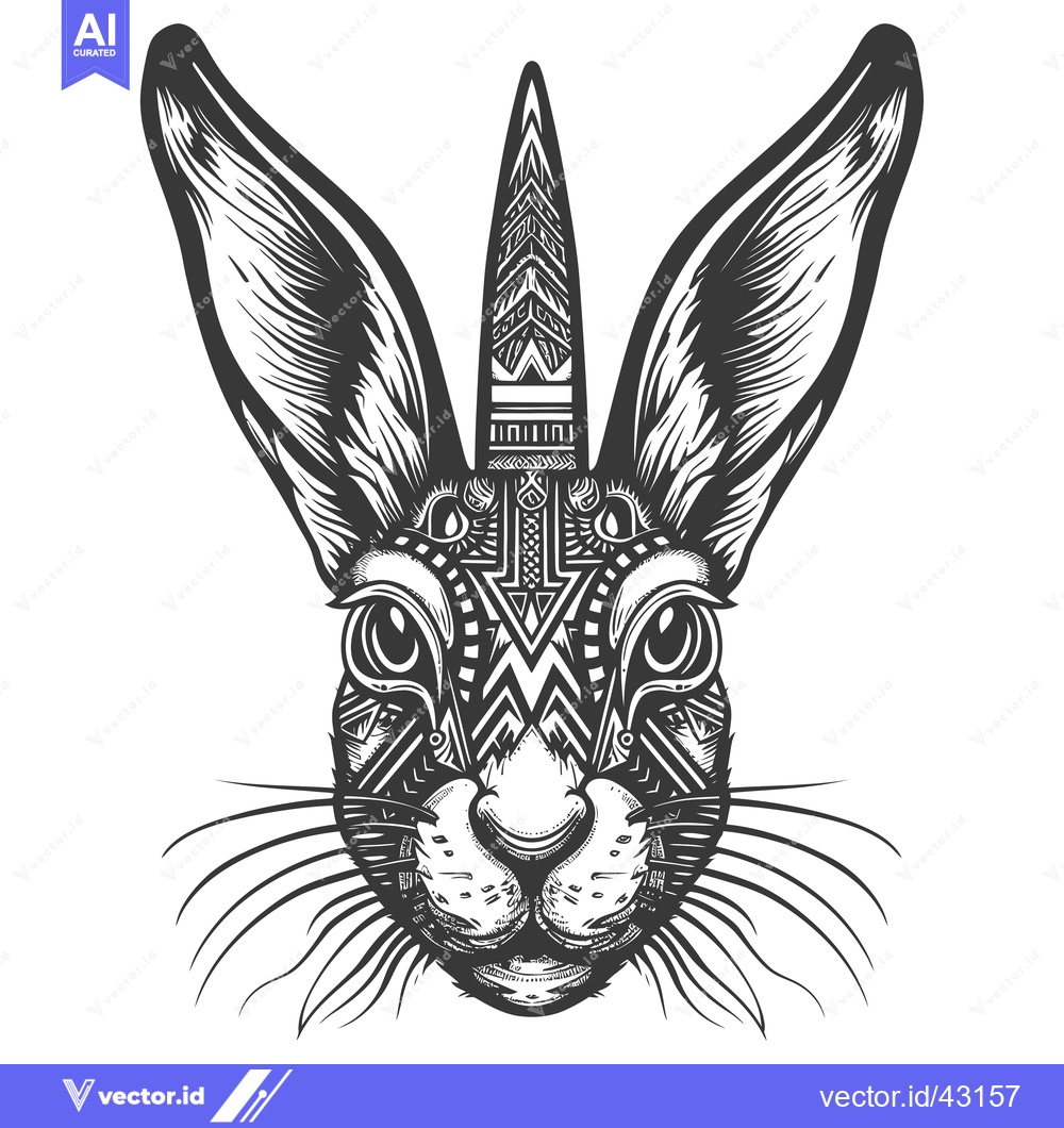 Premium Vector dari Geometric Tribal Pattern Rabbit Head with Large Ears