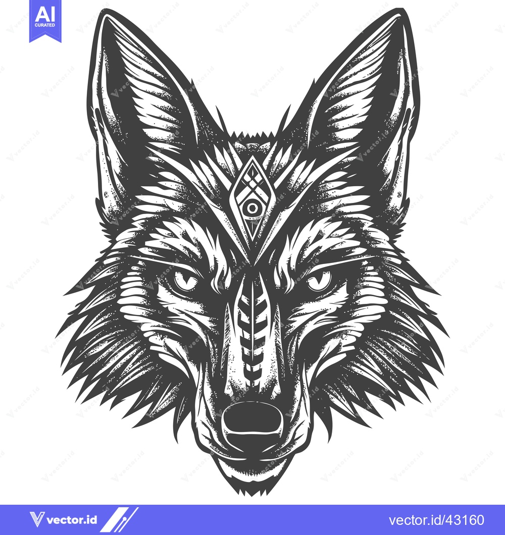 Premium Vector dari Geometric Tribal Wolf with Third Eye and Intricate Design
