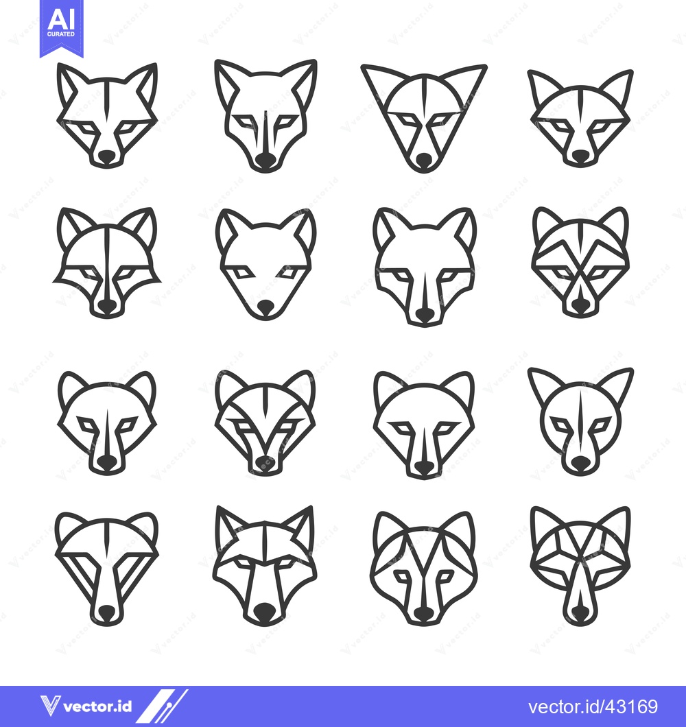 Premium Vector of Geometric Wolf Head Line Art Icon Set