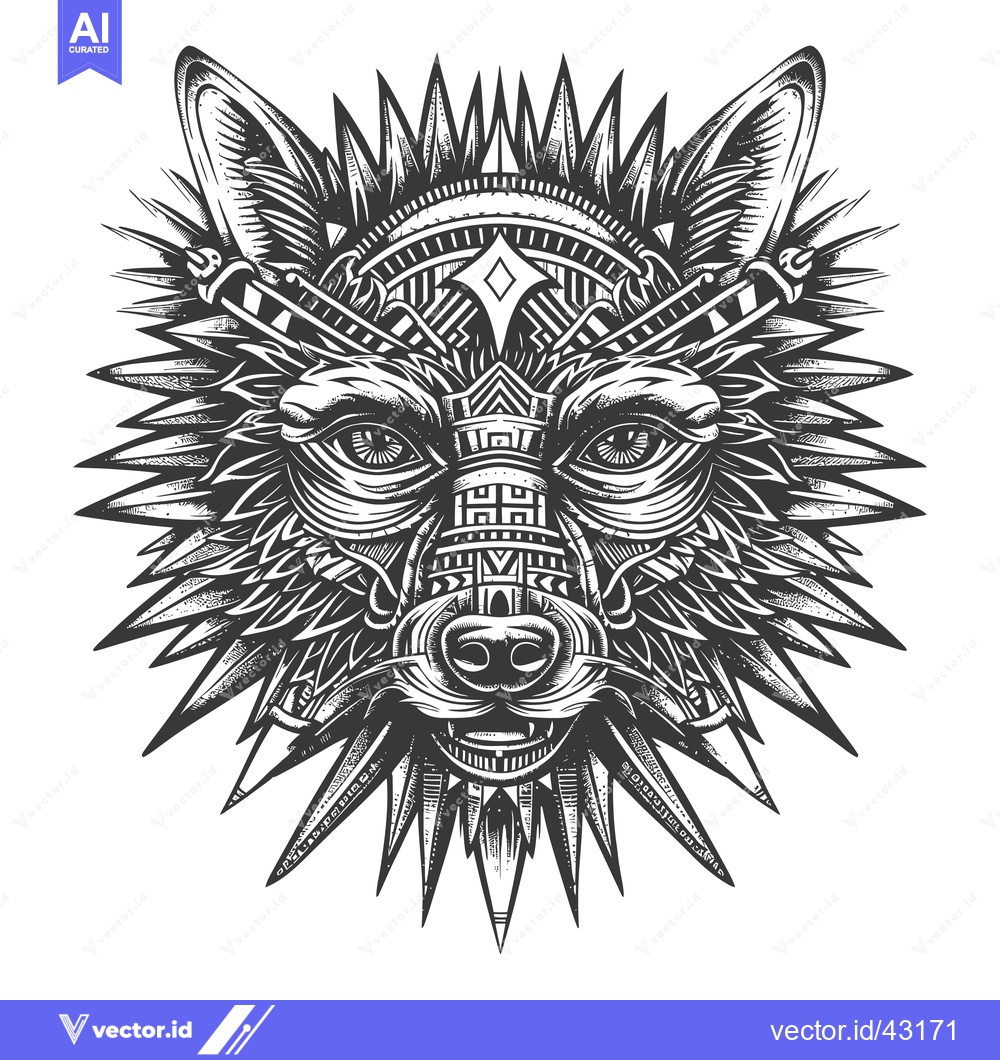 Premium Vector dari Geometric Wolf Head with Tribal Pattern Design
