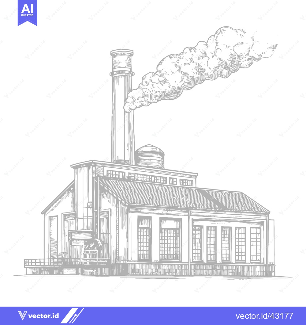 Premium Vector dari Industrial Factory Building Emits Smoke From Tall Chimney