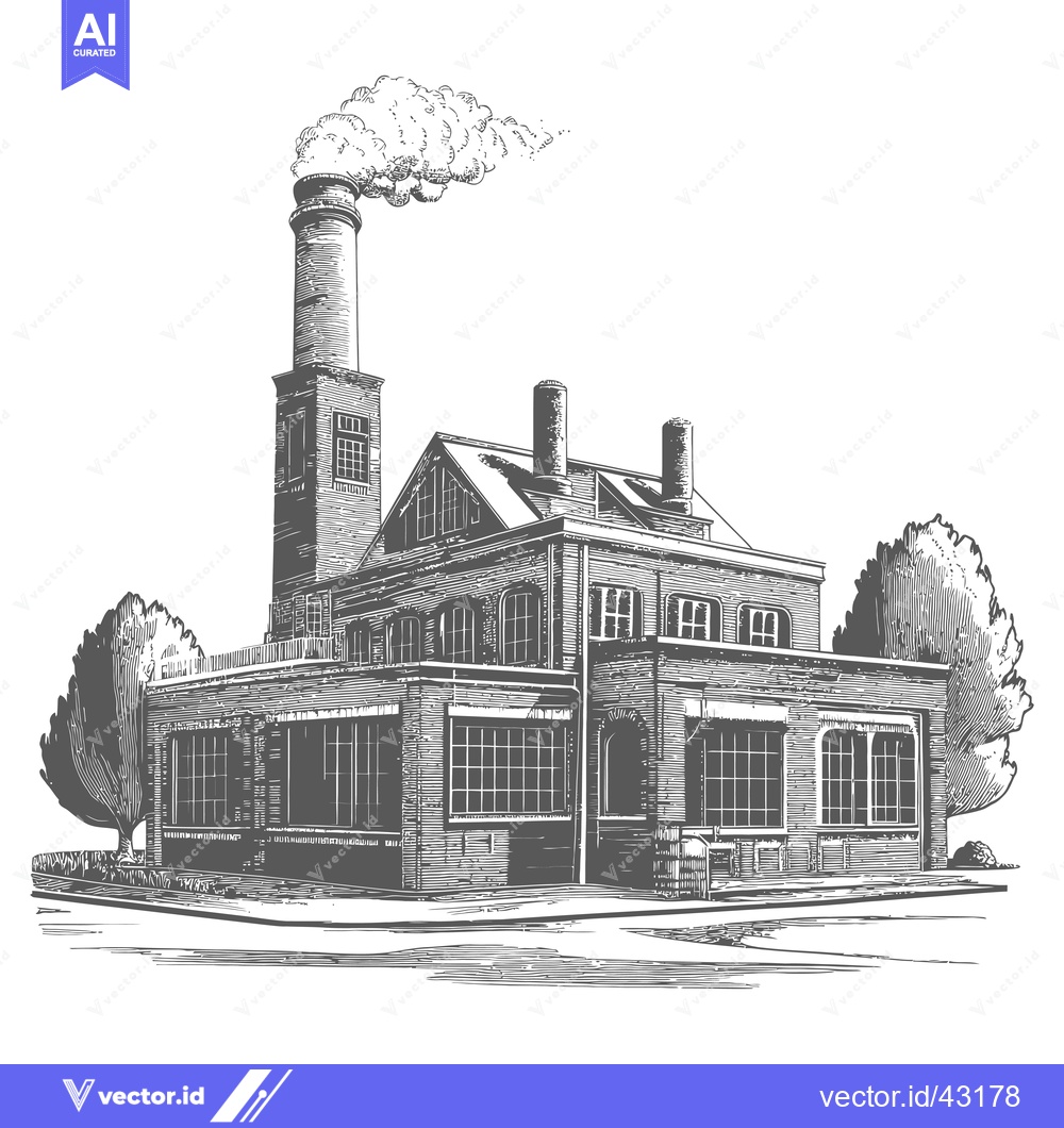 Premium Vector of A Vintage Brick Factory Building With Smoke Stack
