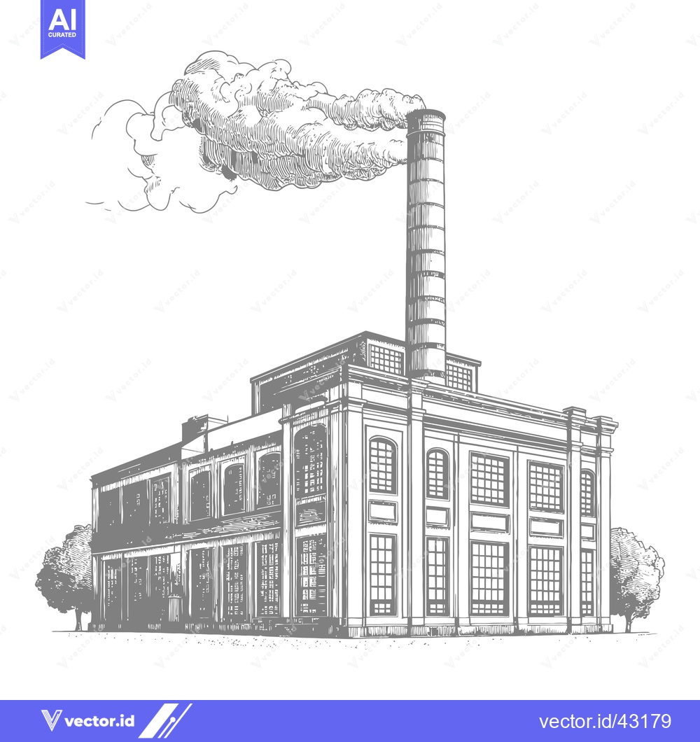 Premium Vector of A Vintage Factory Building Emits Smoke From Its Tall Chimney