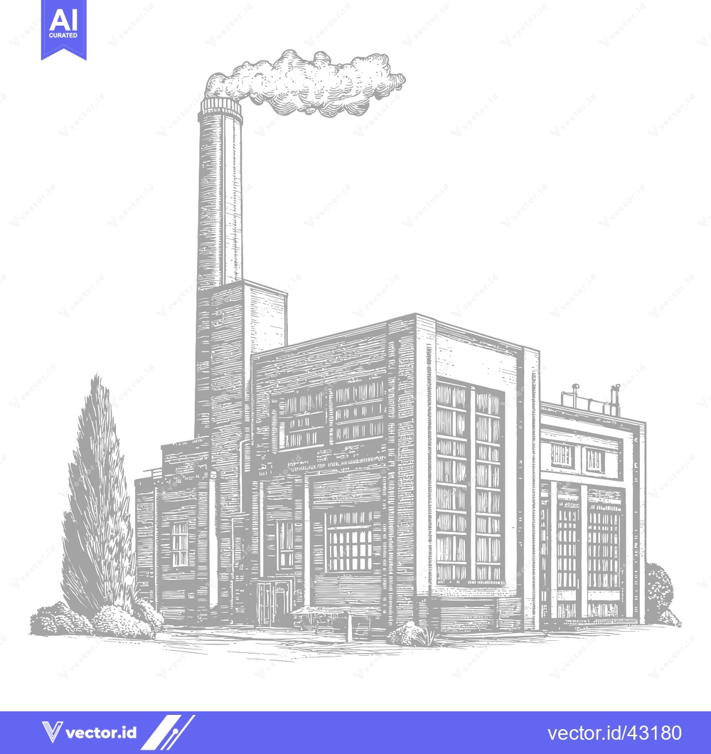 Premium Vector of Industrial Factory Building with Tall Chimney and Smoke