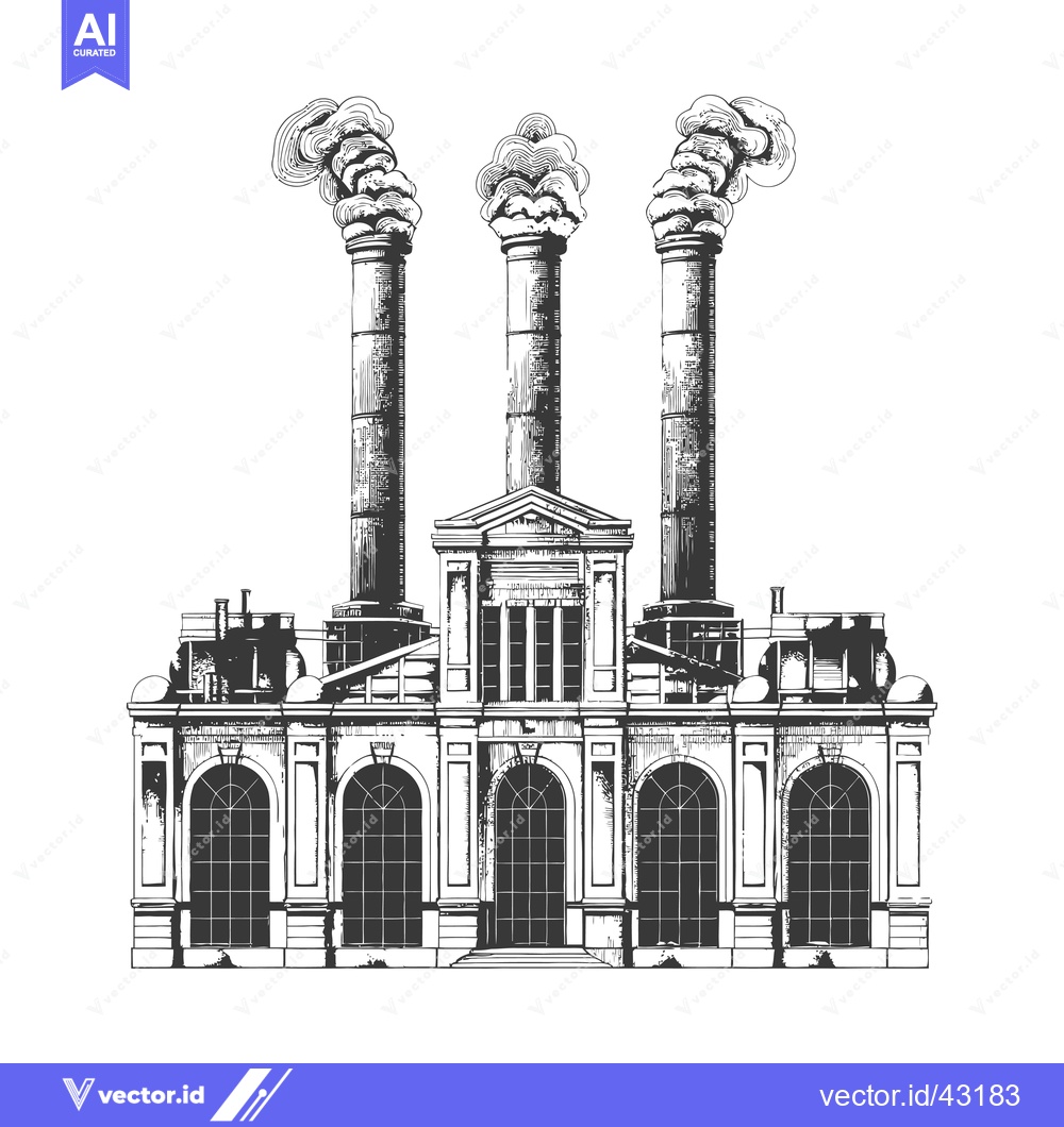 Premium Vector of Grand Industrial Building With Three Tall Smokestacks