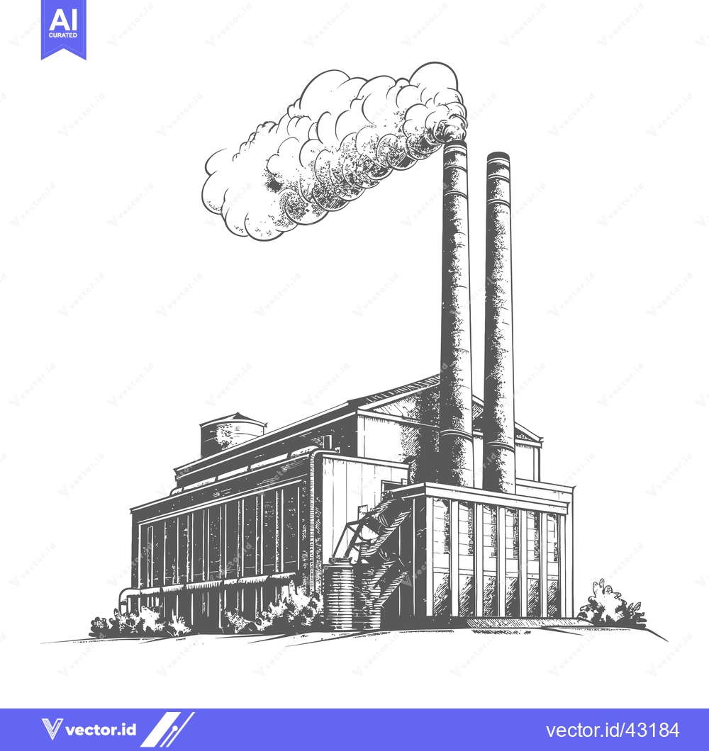Premium Vector dari Industrial Factory Building Emits Smoke From Tall Chimneys