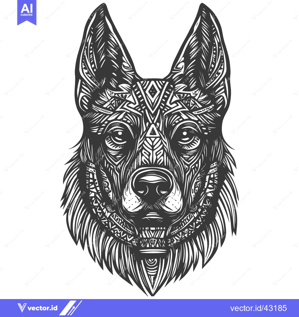 Premium Vector dari German Shepherd Dog Head with Tribal Geometric Pattern