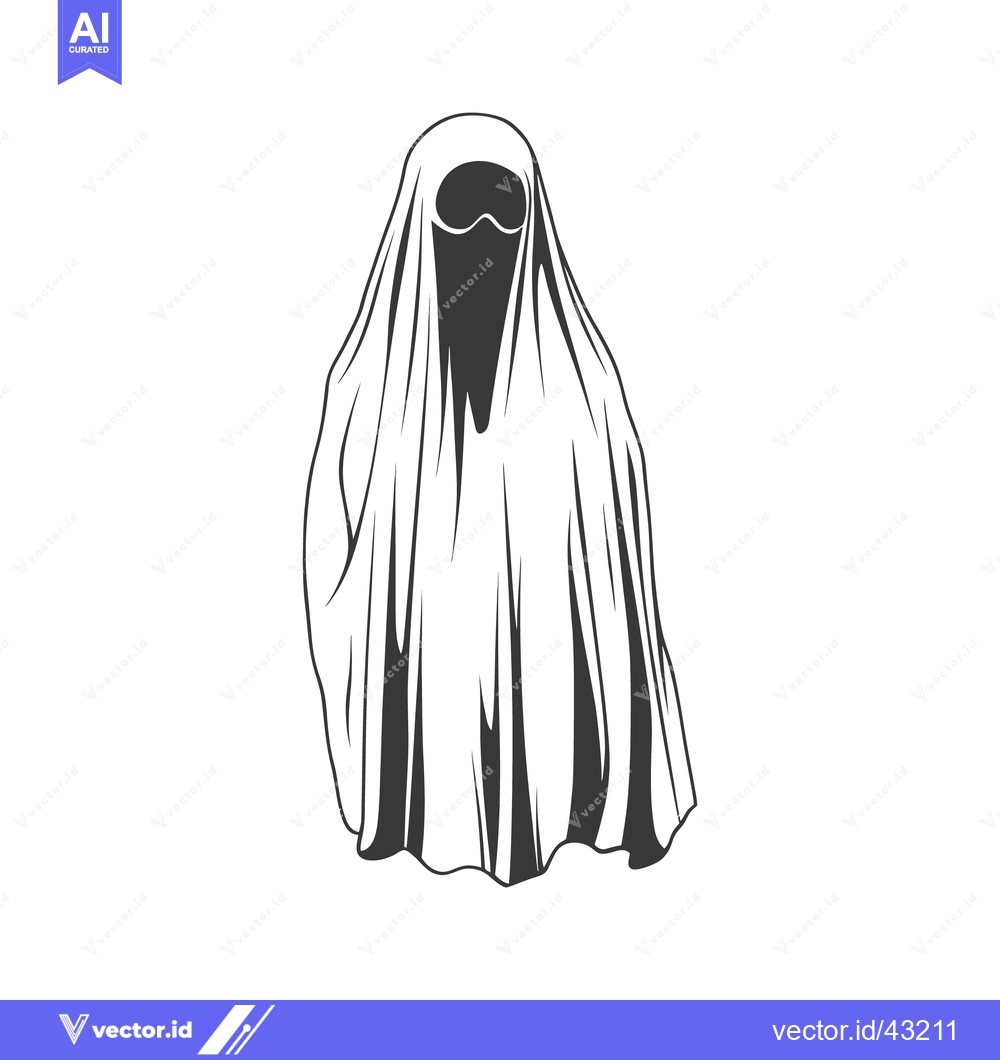Premium Vector of A white draped figure with a dark void for a face